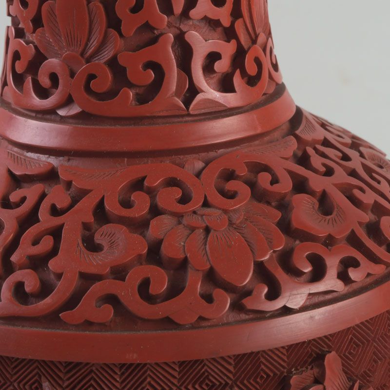 中国 剔紅 堆朱 内七宝 花文瓶 V S112 - メルカリ