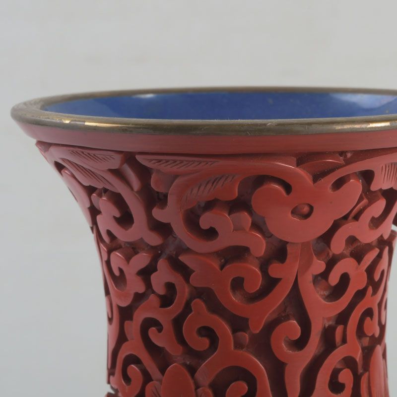 中国 剔紅 堆朱 内七宝 花文瓶 V R7912 中国 剔紅 堆朱 内