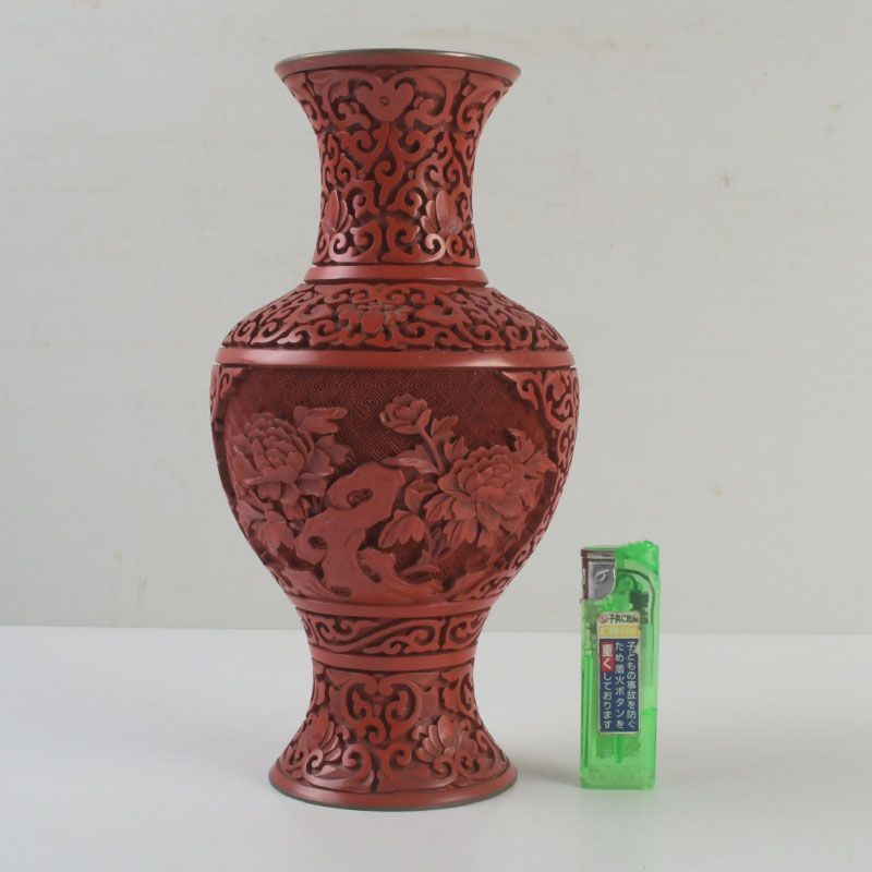 2722 中国美術 漆器 堆朱 剔紅 細密 唐草牡丹雲龍紋 花瓶 2722 中国美術 漆器 堆朱 剔紅 細密 唐草牡丹雲龍紋 花瓶