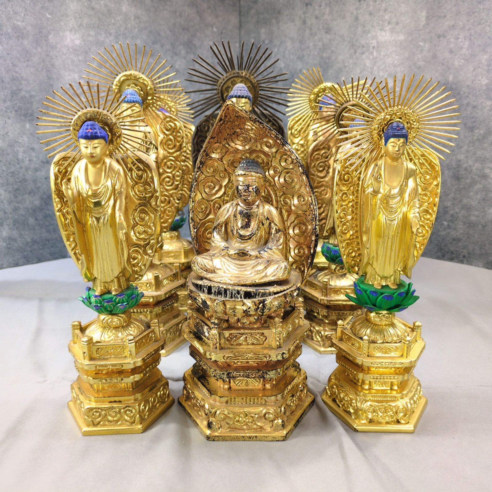 木製 金箔仕上げ 阿弥陀如来他 仏像 9体セット A557 - メルカリ