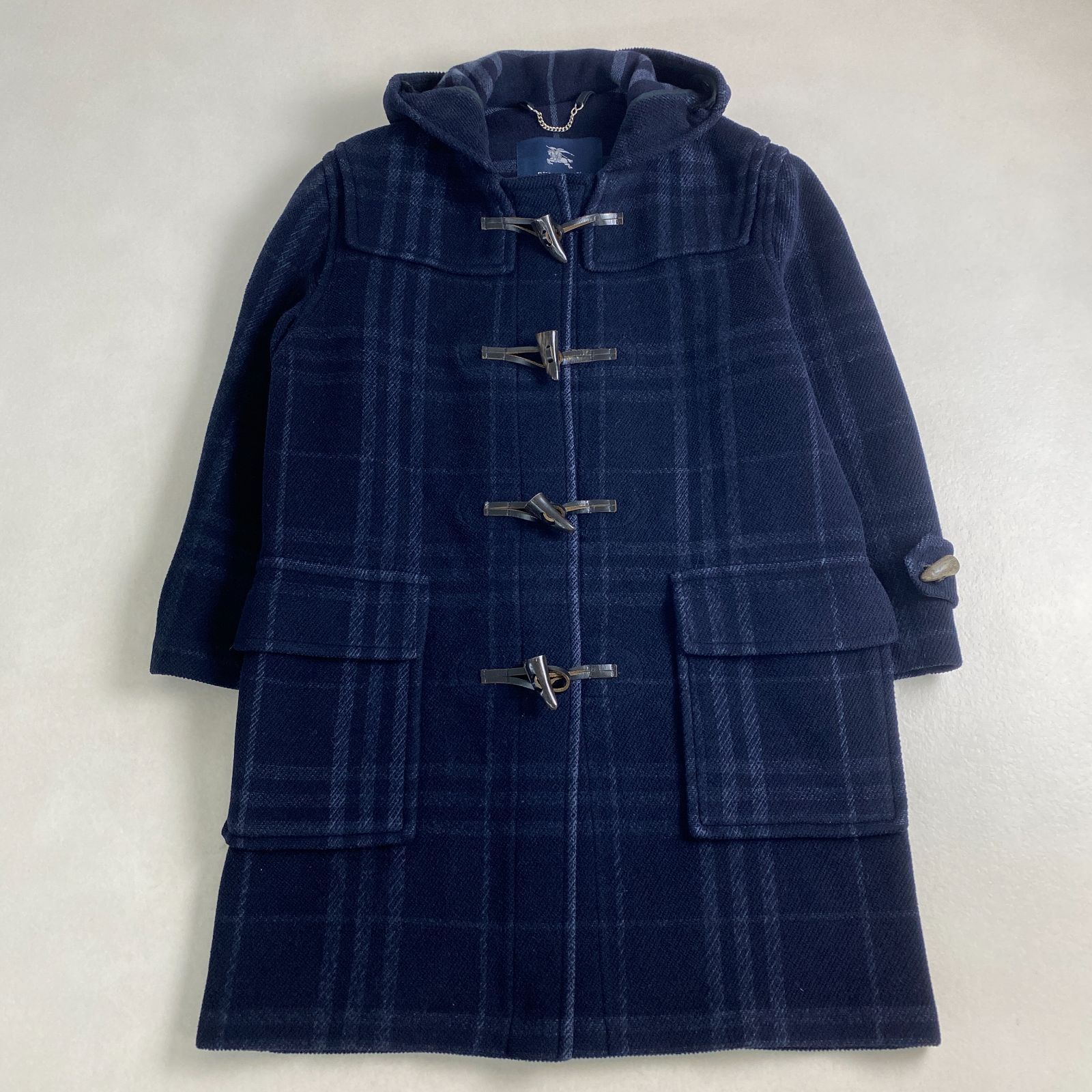 バーバリー ダッフルコート ノバチェック ダブルフェイス フード付き BURBERRY LONDON ネイビー