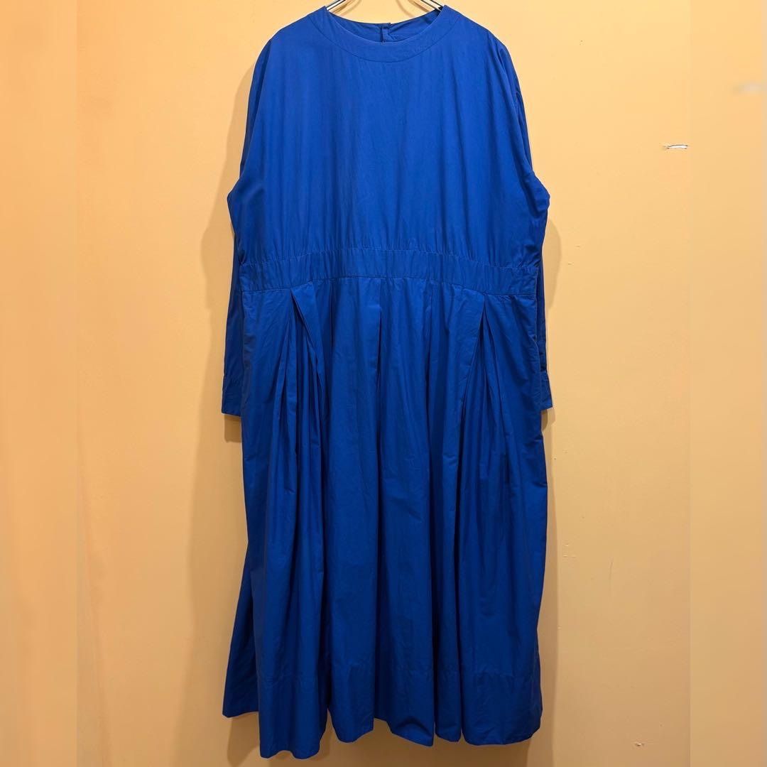 Veritecoeur 後ろ切替ボックスタックワンピース ブルー インド製 み