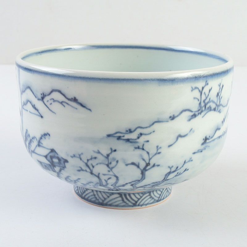 平安　玉堂窯造　呉須茶碗　銘「清友」　建仁寺竹田益州極め箱　C　4244 平安 玉堂窯造 呉須茶碗 銘「清友」 建仁寺竹田益州極め箱