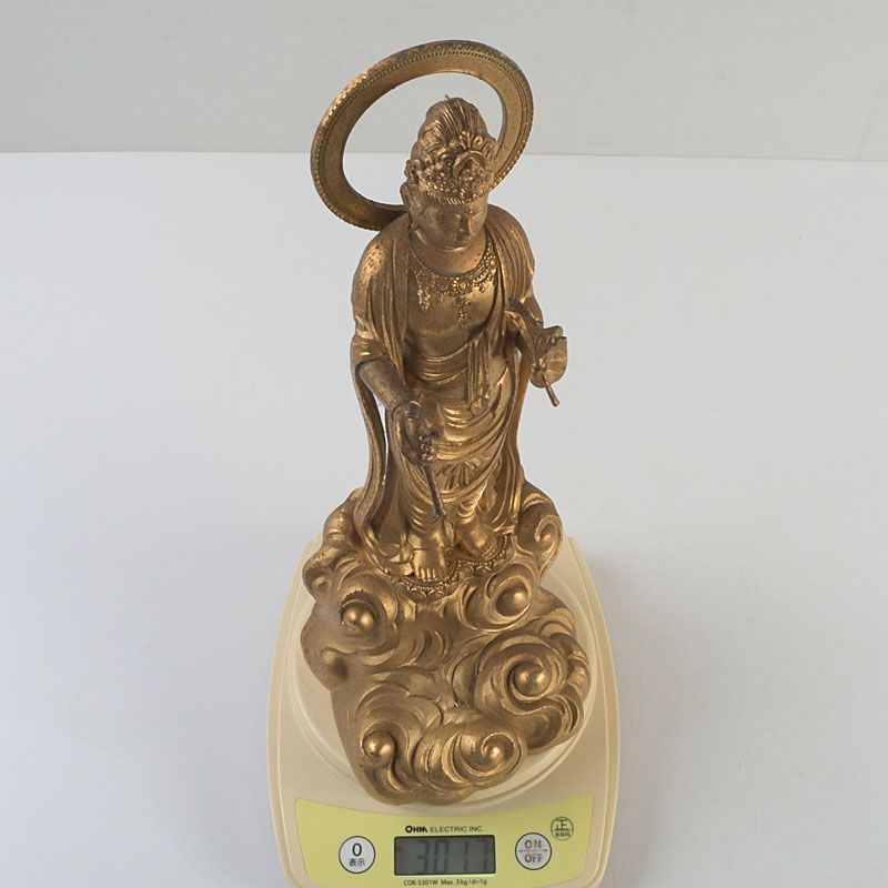 仏師 牧田秀雲作 銅鍍金 聖観世音菩薩像 仏像 置物 V S116 【公式通販】