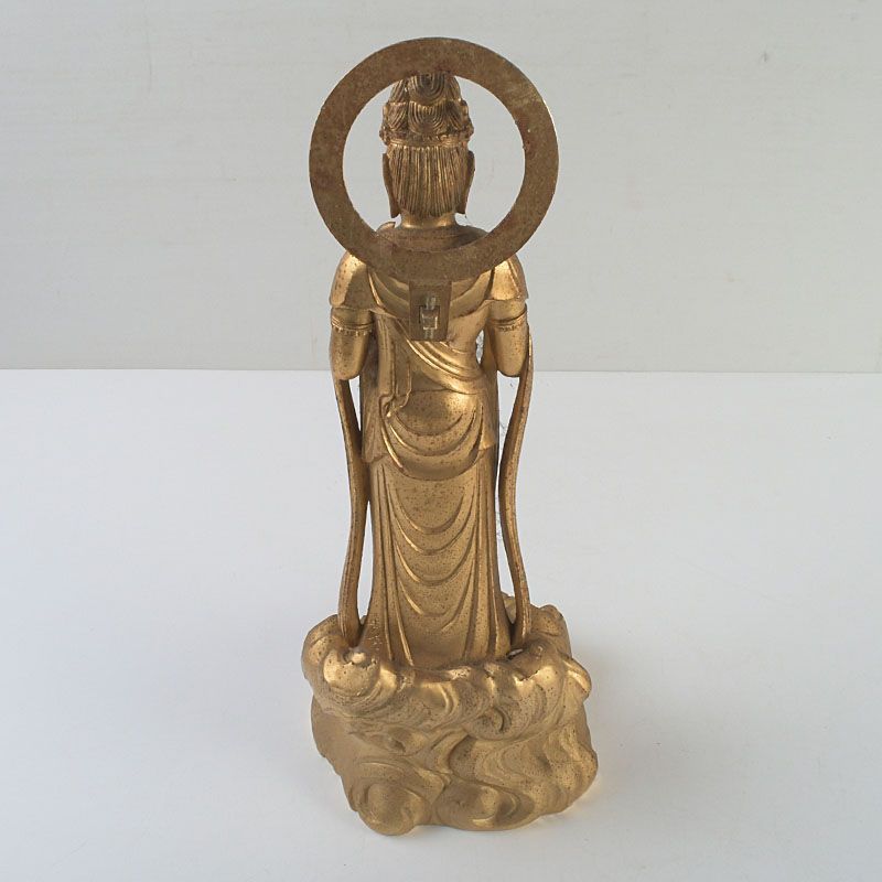 仏師 牧田秀雲作 銅鍍金 聖観世音菩薩像 仏像 置物 V S116 【公式通販】