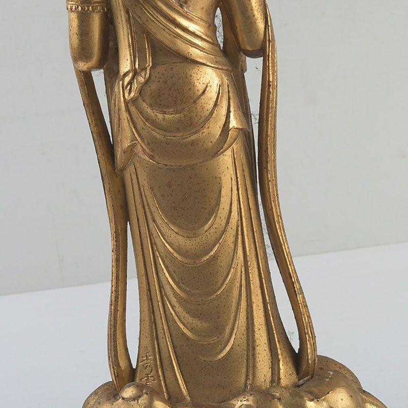 仏師 牧田秀雲作 銅鍍金 聖観世音菩薩像 仏像 置物 V S116
