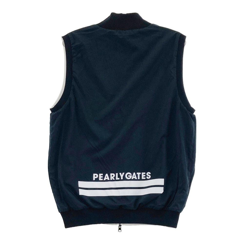 サイズ：5 PEARLY GATES パーリーゲイツ  リバーシブル ニットベスト ロゴ×ボーダー柄 ホワイト系 [240101478527] ゴルフウェア メンズ ストスト サイズ：5 PEARLY GATES パーリーゲイツ リバーシブル ジップベスト