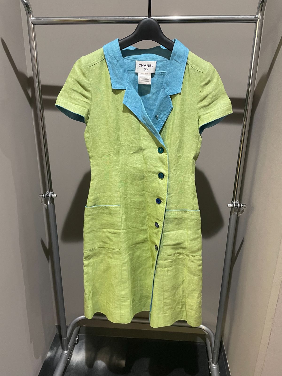 シャネル ヴィンテージワンピース 01S P17964 ロゴボタン サイズ34