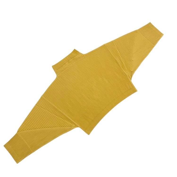 イッセイミヤケ　トップス　イエロー イッセイミヤケ プリーツカットソー 長袖トップス ストレッチ イエロー