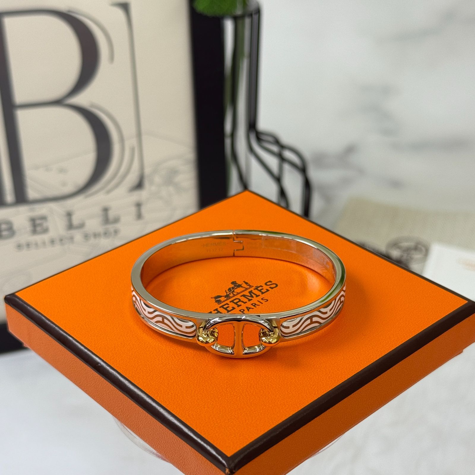 鑑定済み エルメス ミニ クリック シェーヌ ダンクル PM シルバー ゴールド ホワイト ブレスレット