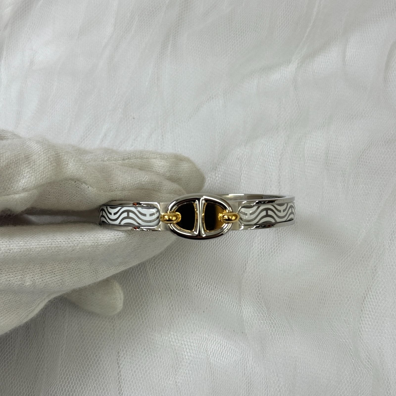 鑑定済み エルメス ミニ クリック シェーヌ ダンクル PM シルバー ゴールド ホワイト ブレスレット