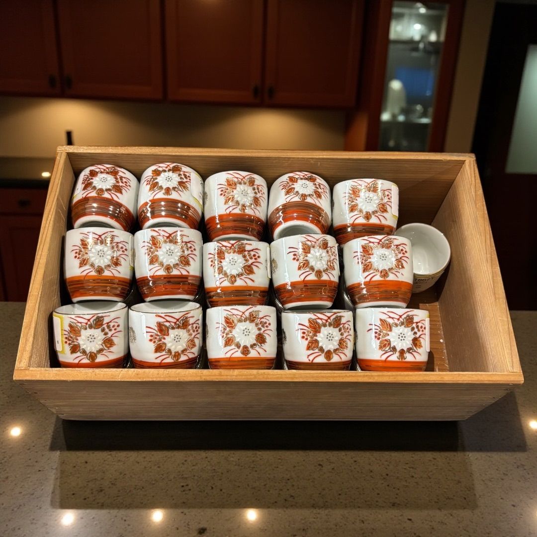 江戸~明治 15客揃え 赤絵 伊万里 金彩 蕎麦猪口 お猪口 花模様 食器