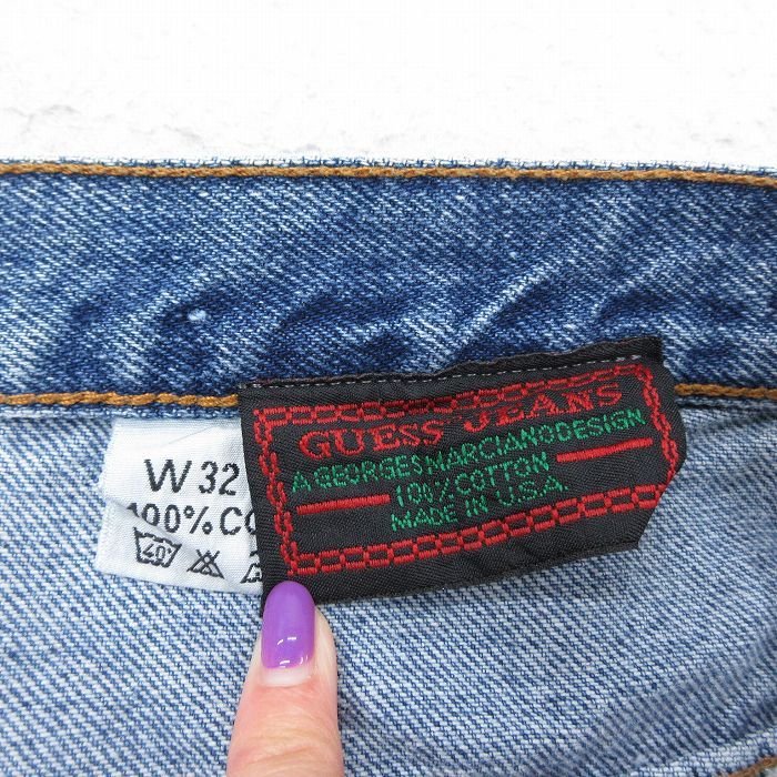 W32/古着 ゲス GUESS ペインター パンツ メンズ 90s コットン 紺