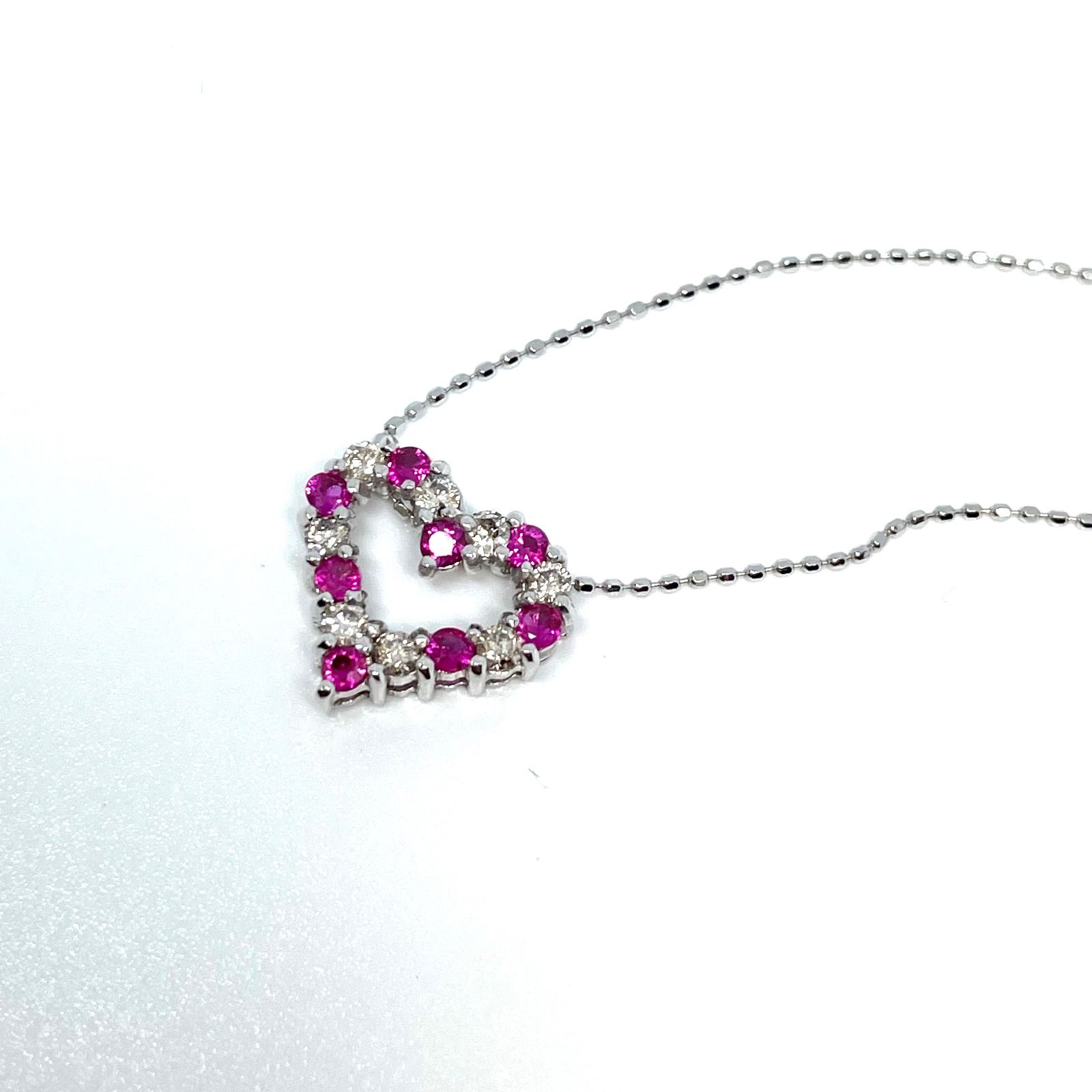 K18WG カラーストーン ダイヤ ハート ネックレストップ Y03951 K18WG