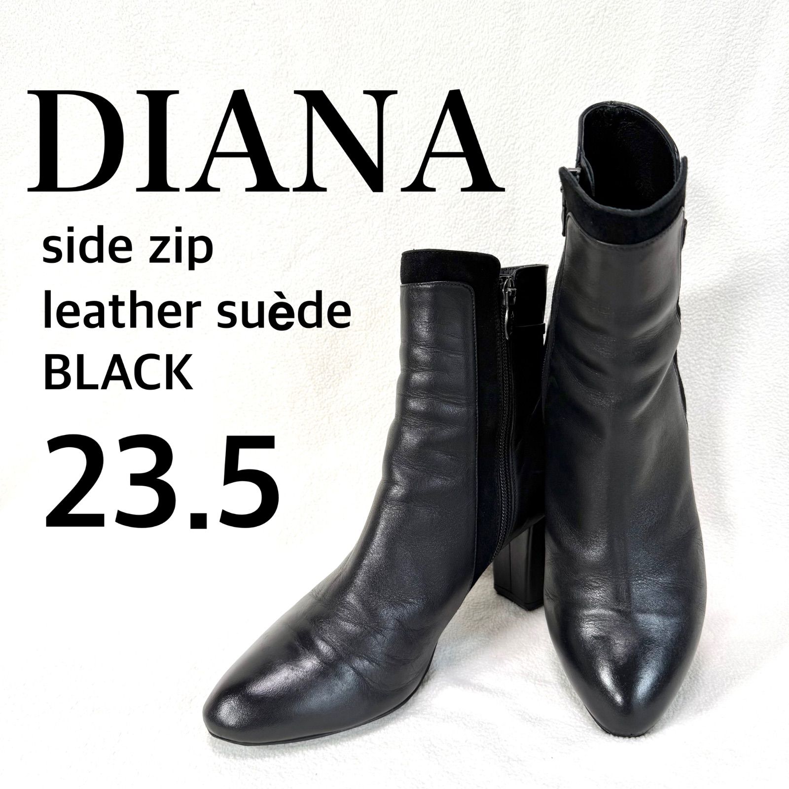 【良品・ゴールド金具】ダイアナ ポインテッドトゥ サイドジップ ブーツ レザー 良品・23.5✨ダイアナ 金具 サイドジップ ポインテッドトゥ ショート