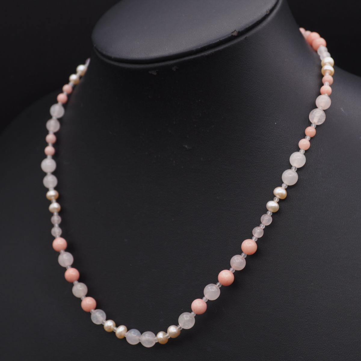 H250 ローズクォーツ 淡水真珠 パール 925刻印 ネックレス デザイン