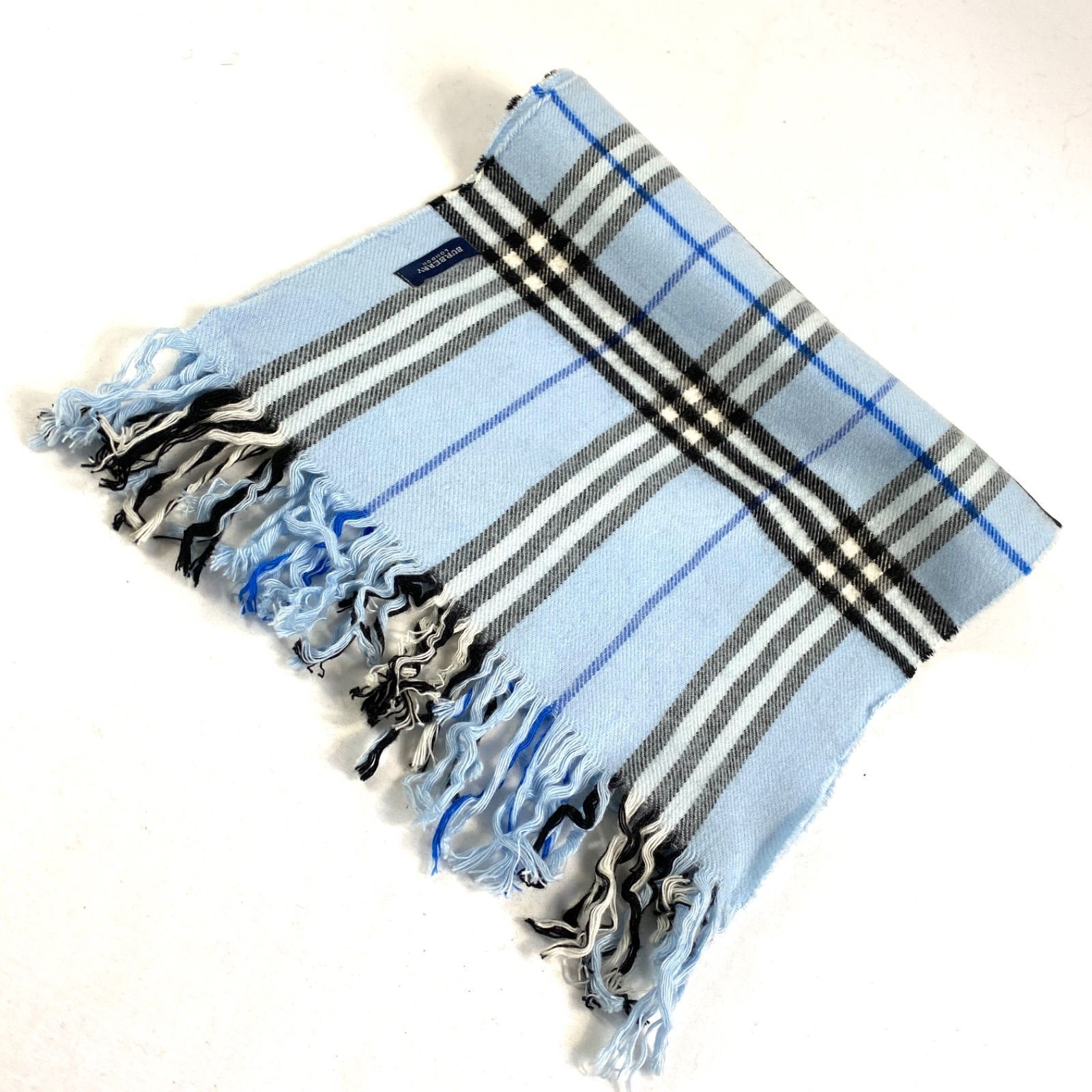 t1498 バーバリーロンドン カシミア サックスブルー 水色 ノバチェック