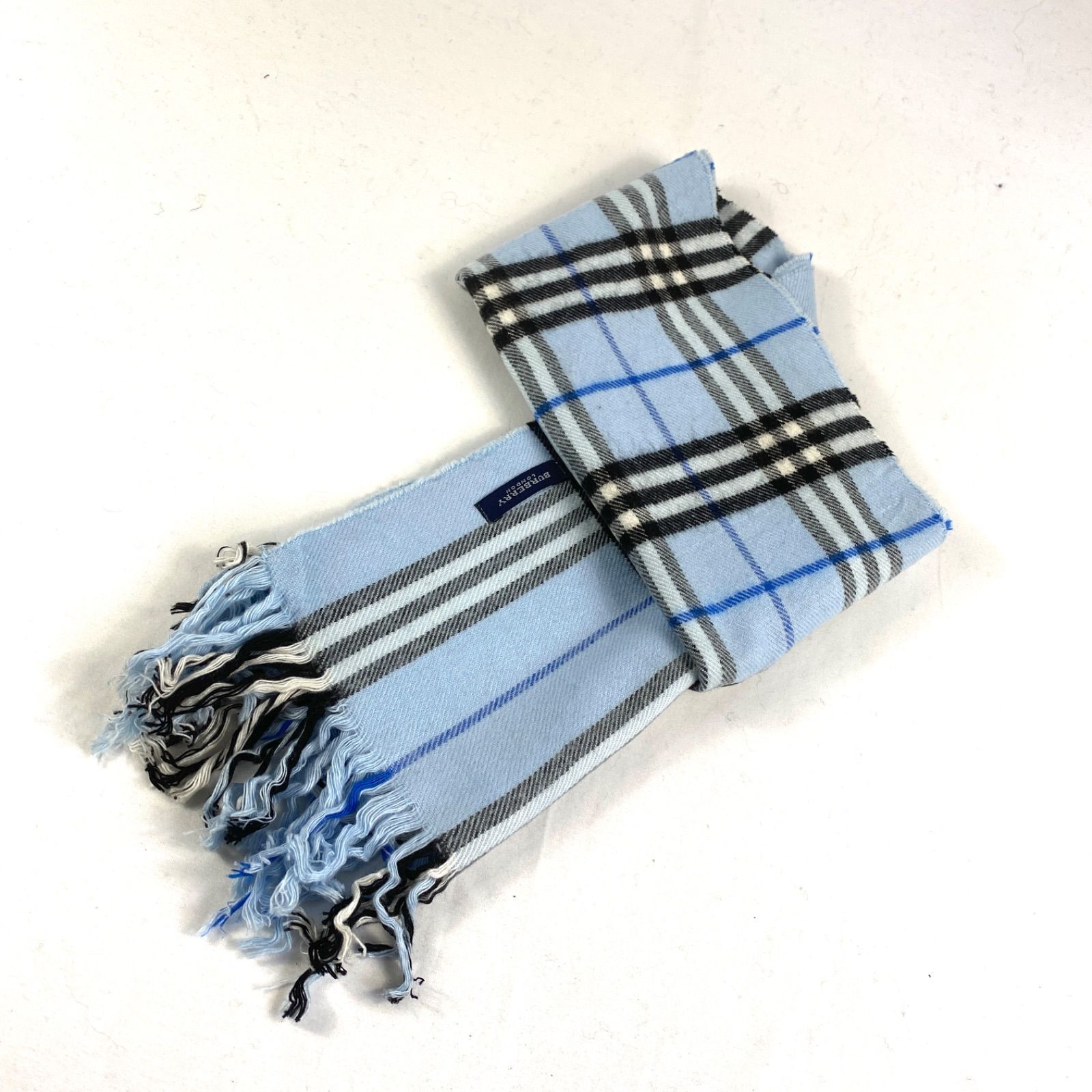 t1498 バーバリーロンドン カシミア サックスブルー 水色 ノバチェック