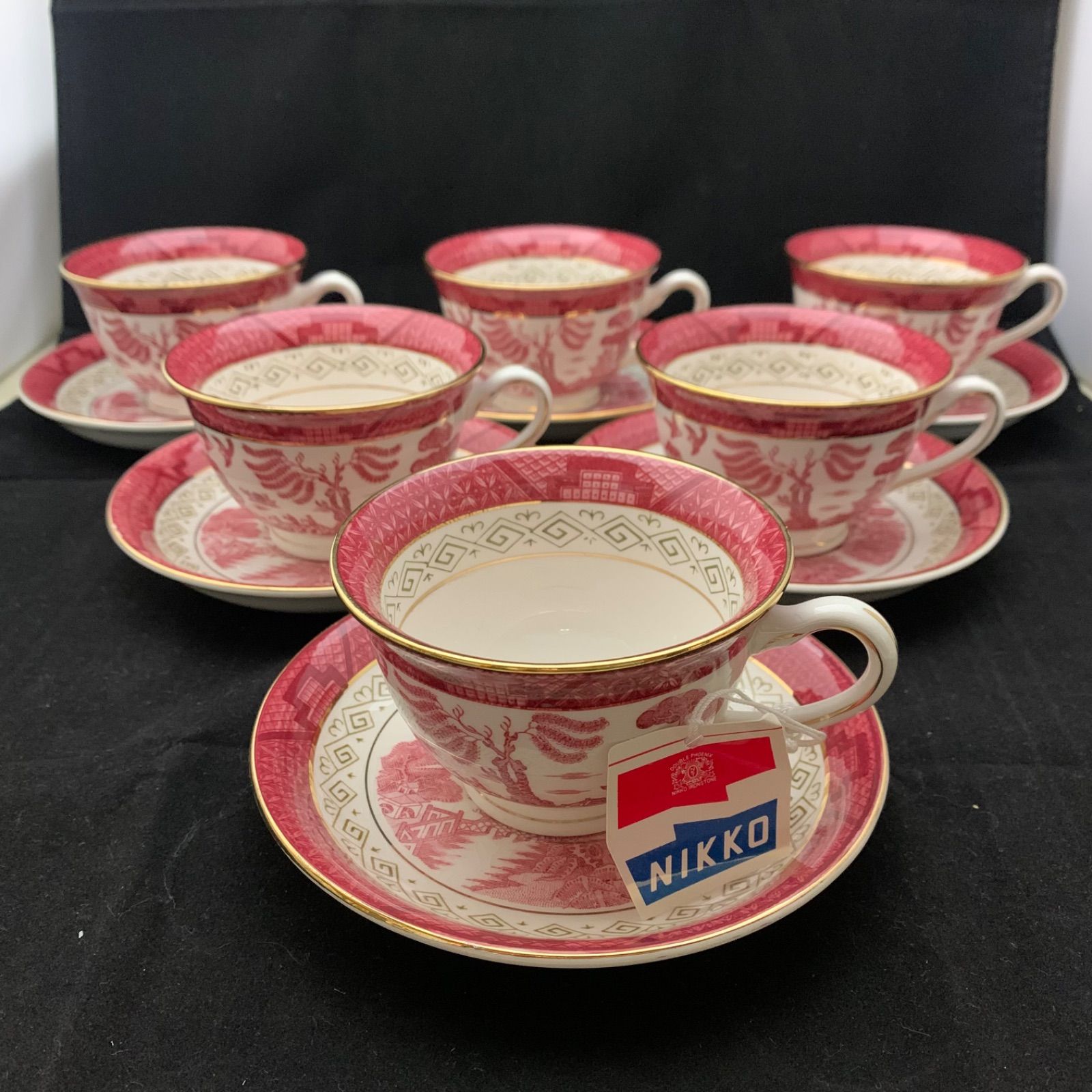 NIKKO ニッコー ダブルフェニックス 赤 山水 カップ＆ソーサー 6客