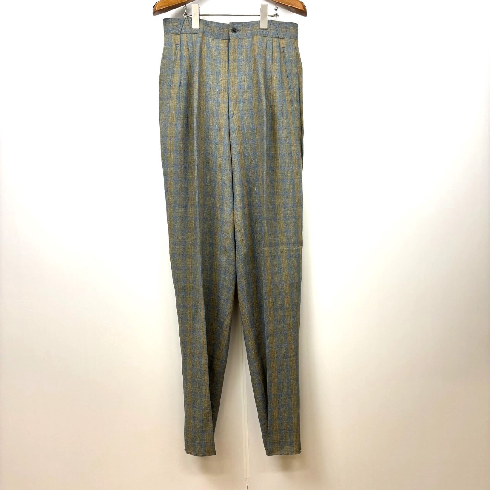 barassi スラックス グレー×イエロー チェック柄 46サイズ 古着 ヴィンテージ レトロ 90s oc-001-019