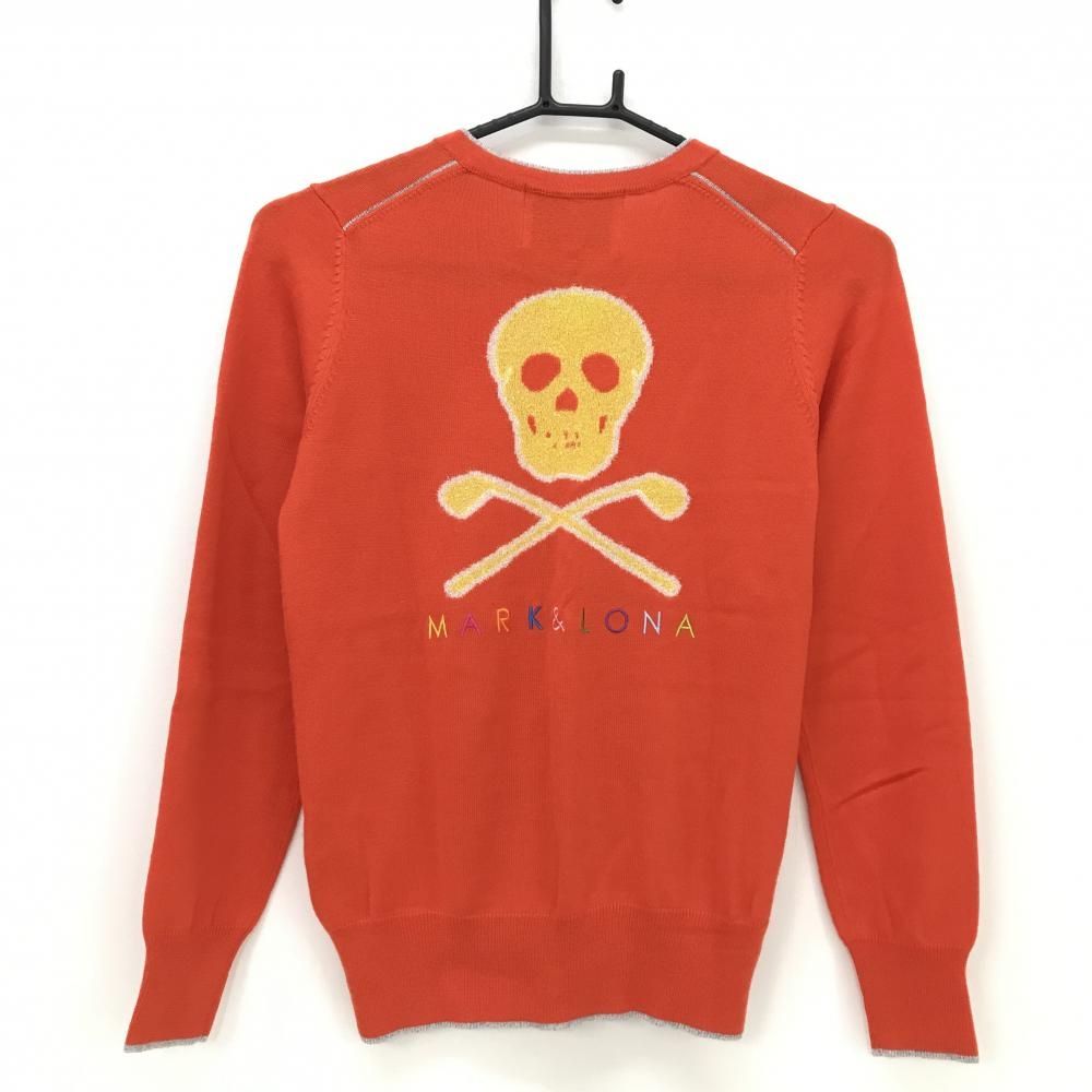 タグ付き未使用　マークアンドロナ　セーター　スカル　ニット　オレンジ　46 美品】マークアンドロナ セーター オレンジ×イエロー 背面ビッグスカル