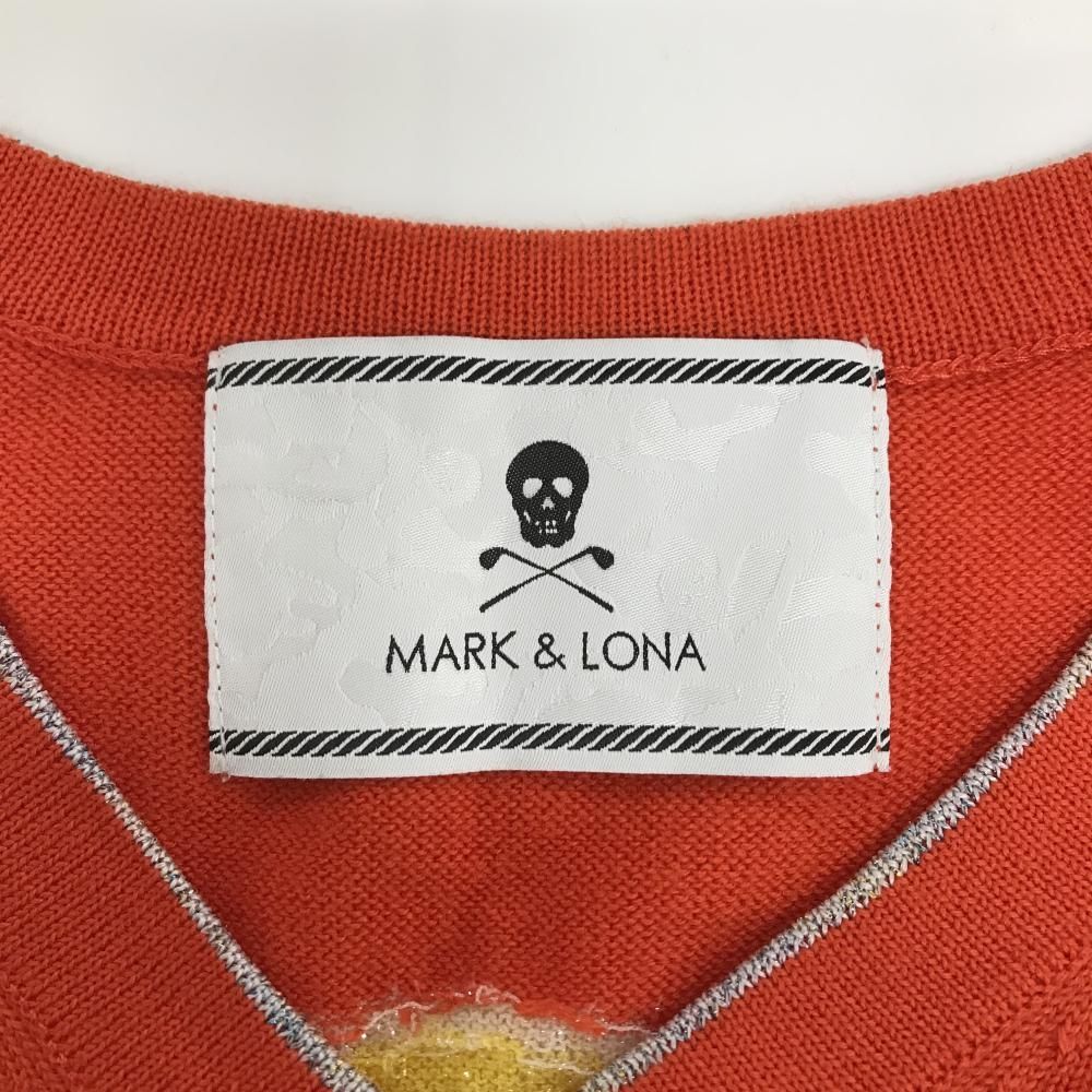 美品】マークアンドロナ セーター オレンジ×イエロー 背面ビッグスカル