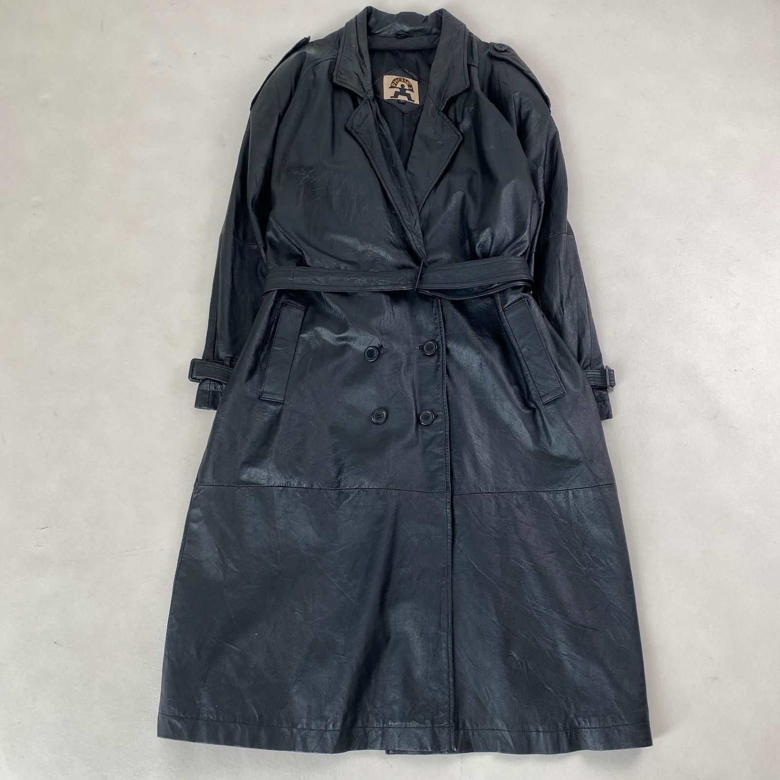 漢の戦闘服✨美品 レザートレンチコート 2WAY ダブル 艶感 黒 L 大きめ レザージャケット 奇跡の大きいサイズ レザートレンチコート 2WAY