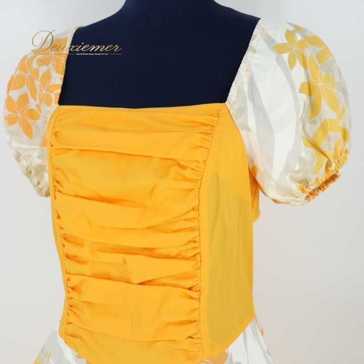 【美品 日本製 フラダンス衣装】イエロー Paondor ワンピース ドレス 黄 フラダンス 衣装 ワンピース ドレス イエロー系 パンドール 花柄 黄 白