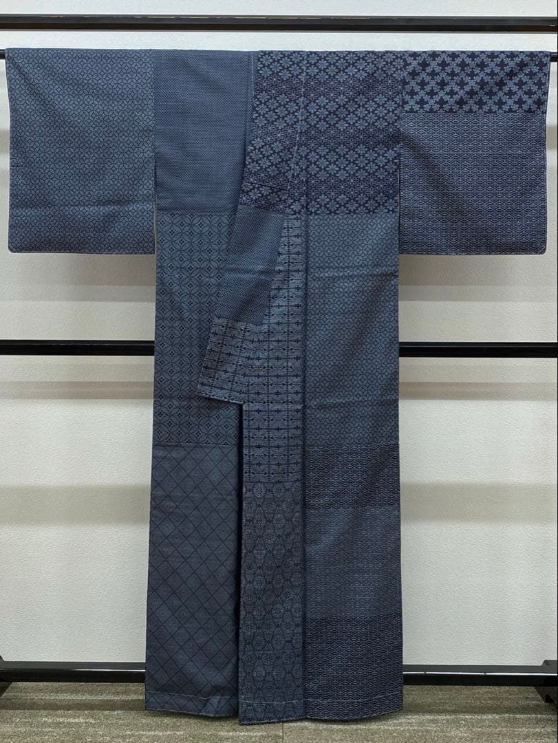 本場大島紬 総絣 訪問着 藍染め 七宝繋ぎ 桜 青海波 ますいわ屋扱い 