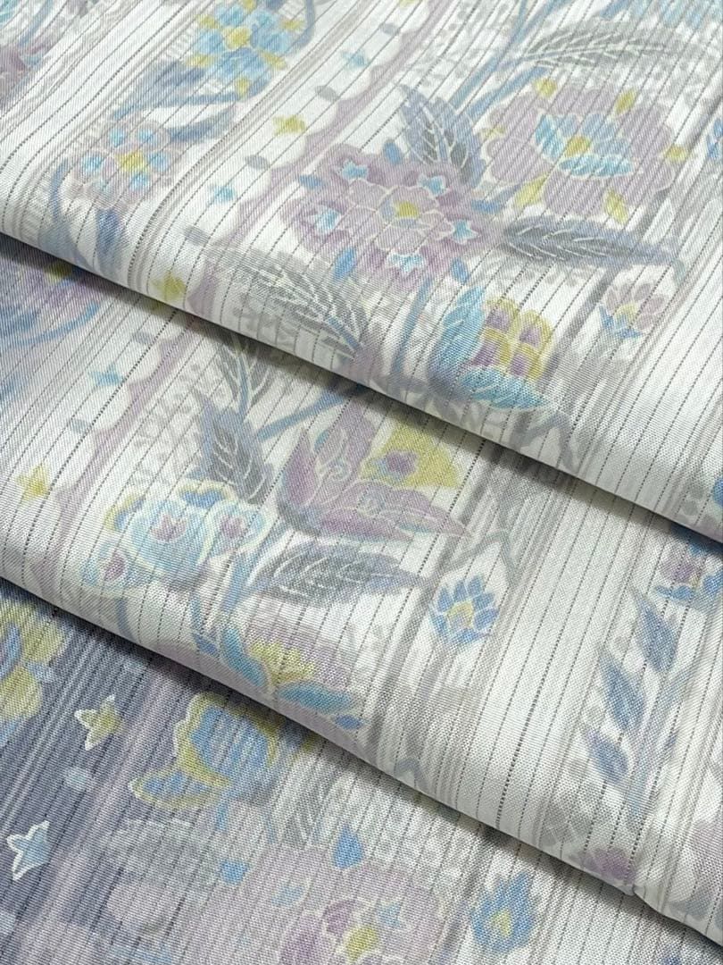 本場縞大島 染大島 訪問着 本場大島紬 総柄 更紗文様 正絹 旗印 躾糸