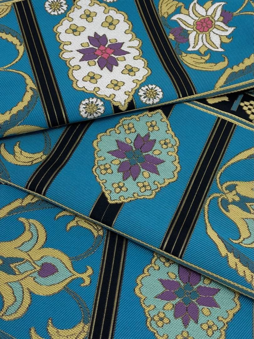 となみ帯 西陣織 袋帯 未仕立て品 更紗大全 金糸 正絹 六通 H734