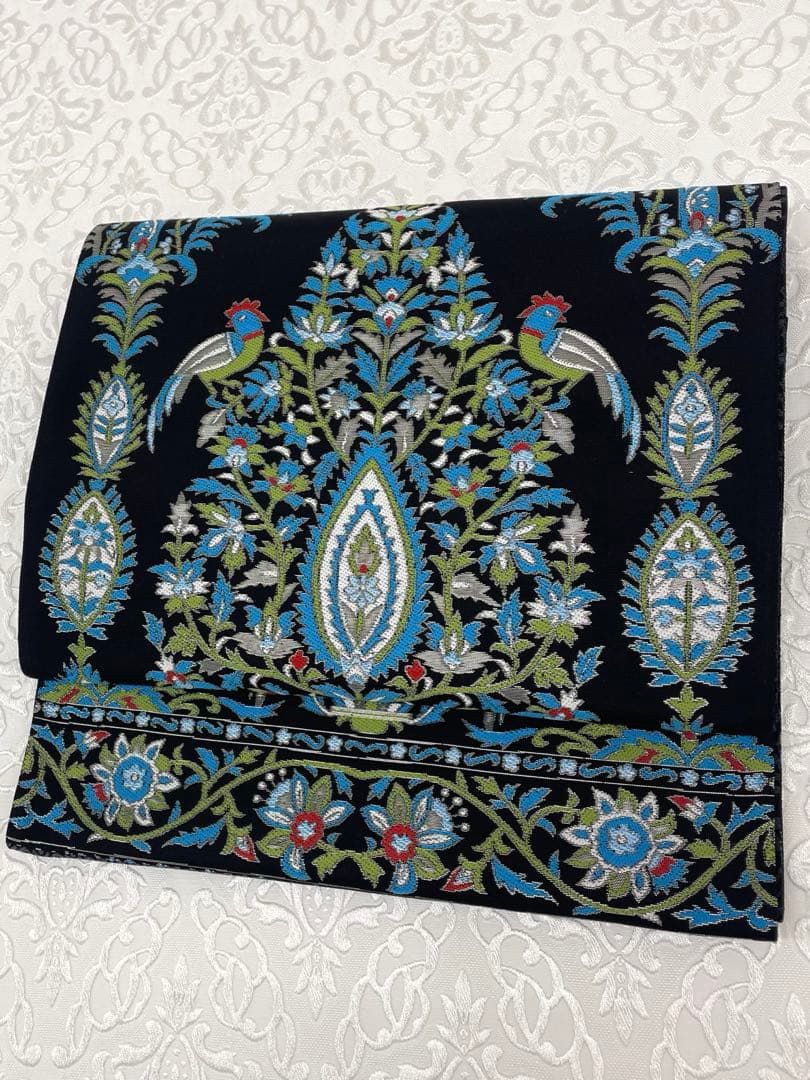 となみ帯 西陣織 袋帯 未仕立て品 更紗大全 鳥 金糸 正絹 六通 となみ帯 西陣織 袋帯 未仕立て品 更紗大全 鳥 金糸 正絹 六通 H735