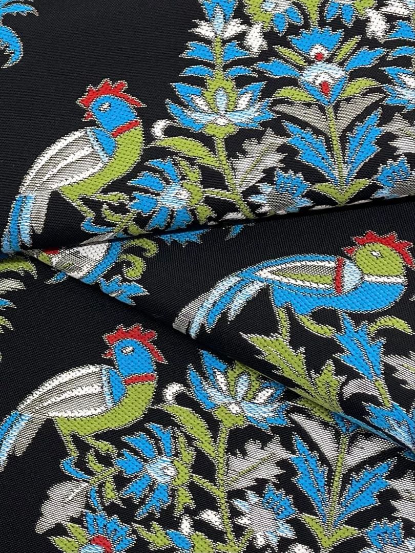 となみ帯 西陣織 袋帯 未仕立て品 更紗大全 鳥 金糸 正絹 六通 H735