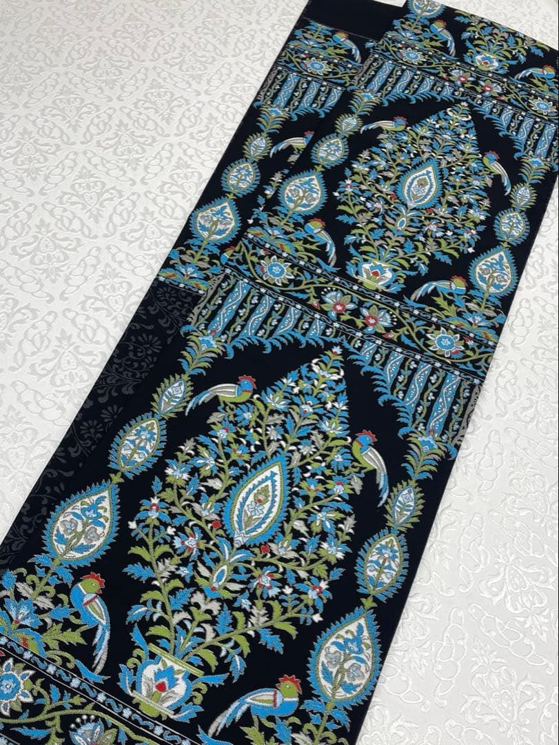 となみ帯 西陣織 袋帯 未仕立て品 更紗大全 鳥 金糸 正絹 六通 H735