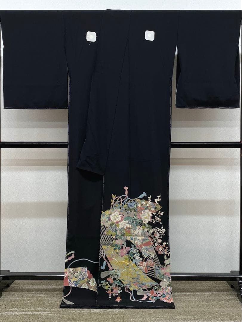 加賀友禅 宮野勇造 黒留袖 落款入 仮絵羽 未仕立て品 「華扇」正絹 八