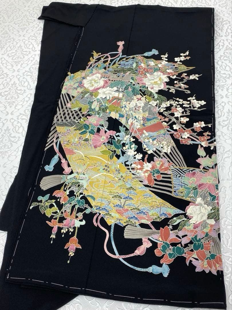 加賀友禅 宮野勇造 黒留袖 落款入 仮絵羽 未仕立て品 「華扇」正絹 八