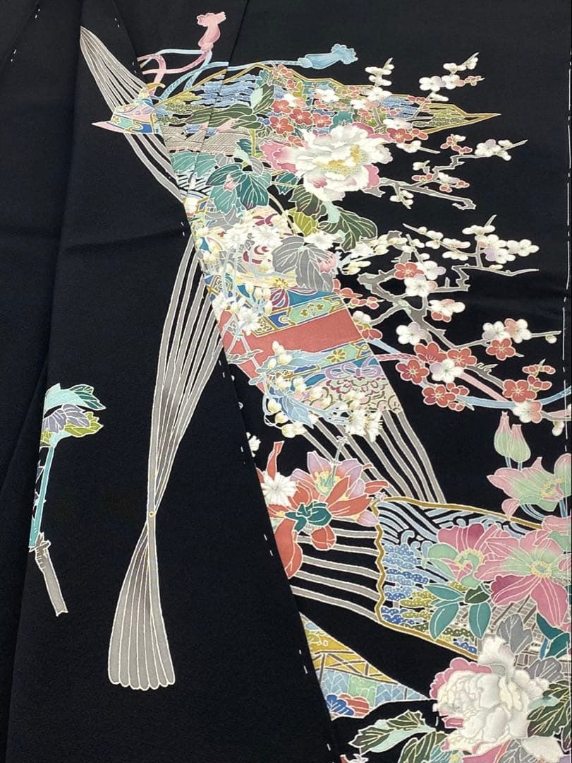 加賀友禅 宮野勇造 黒留袖 落款入 仮絵羽 未仕立て品 「華扇」正絹 八