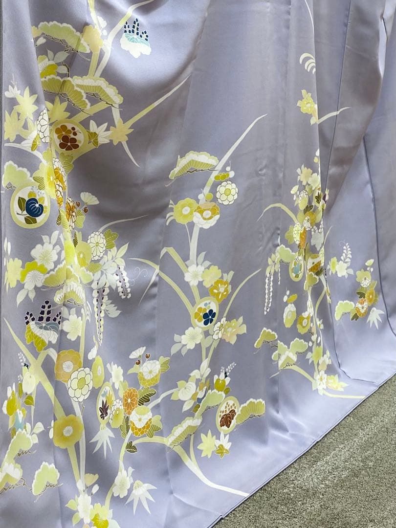 手描京友禅 染匠 訪問着 金駒 金彩 正絹 躾糸付き 淡藤色系 KH172