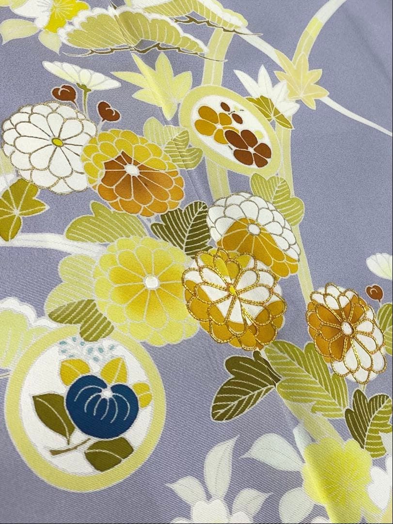 手描京友禅 染匠 訪問着 金駒 金彩 正絹 躾糸付き 淡藤色系 KH172