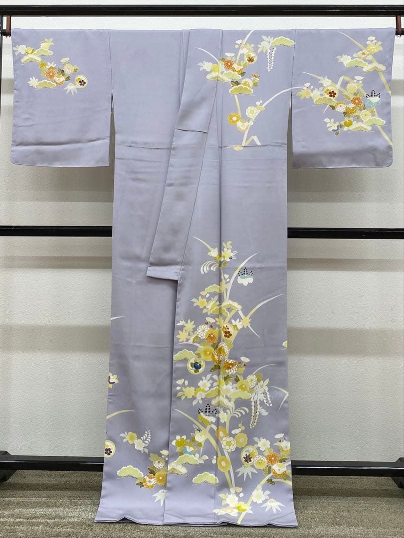 手描京友禅 染匠 訪問着 金駒 金彩 正絹 躾糸付き 淡藤色系 KH172