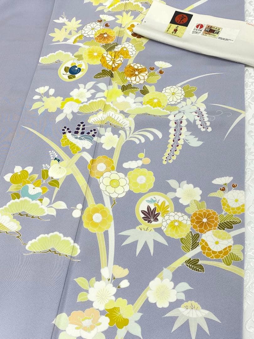 手描京友禅 染匠 訪問着 金駒 金彩 正絹 躾糸付き 淡藤色系 KH172