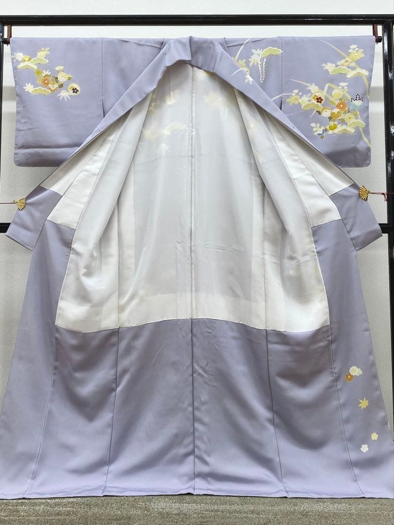 訪問着 蔓草文様 型友禅 金彩 紋意匠 正絹 躾糸付き 暗い茶系 訪問着 蔓草文様 型友禅 金彩 紋意匠 正絹 躾糸付き 暗い茶系 訪問着