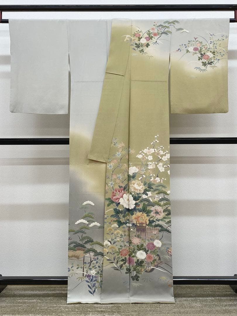 田村哲彦 落款入 加賀草木友禅 訪問着 火消し 梯子乗り 纏 正絹 X362 加賀草木友禅 田村哲彦 訪問着 落款入 四季草花 花車 正絹 KH171