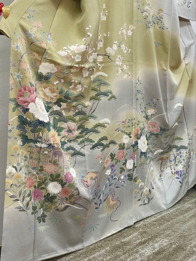 加賀草木友禅 田村哲彦 訪問着 落款入 四季草花 花車 正絹 KH171