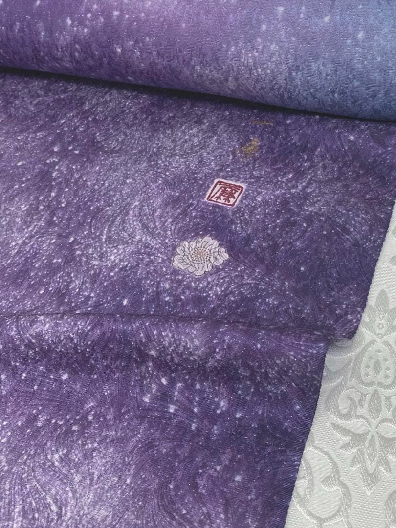 特選 吉野一廉×本墨流し染 小紋 銀通し 反物 正絹 落款入 No.8 特選