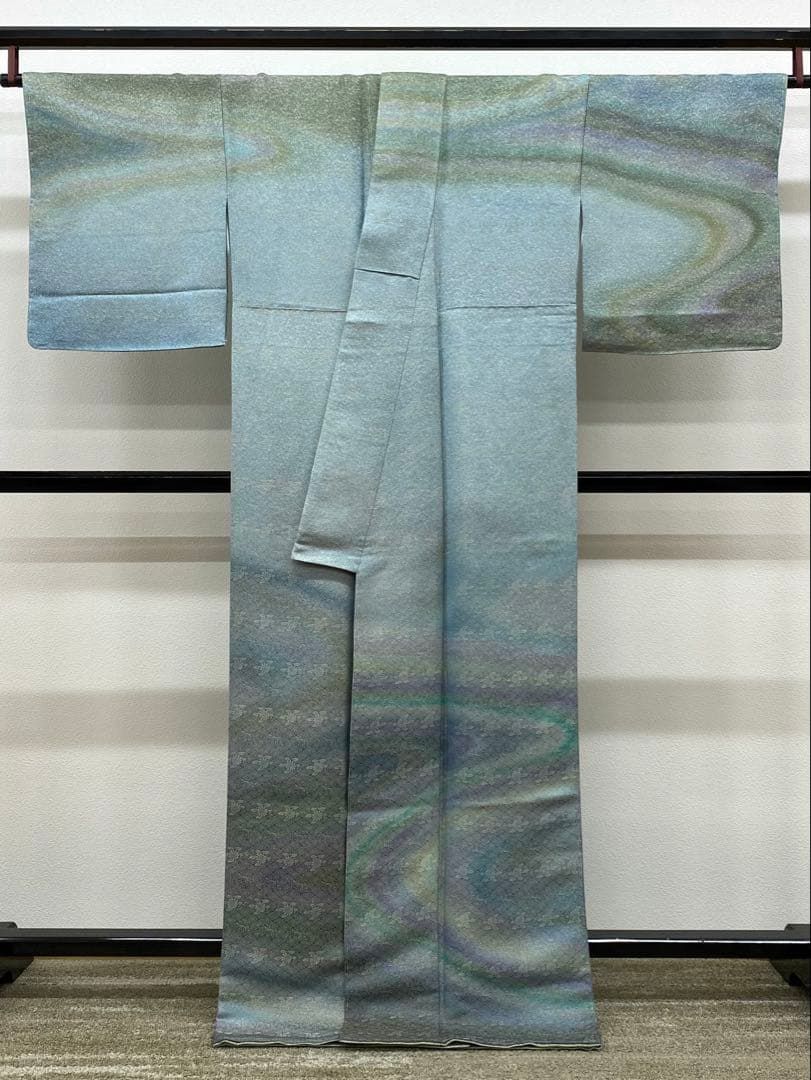 特選 初代・久保田一竹 訪問着 落款入 金通し ぼかし染 正絹 躾糸付き