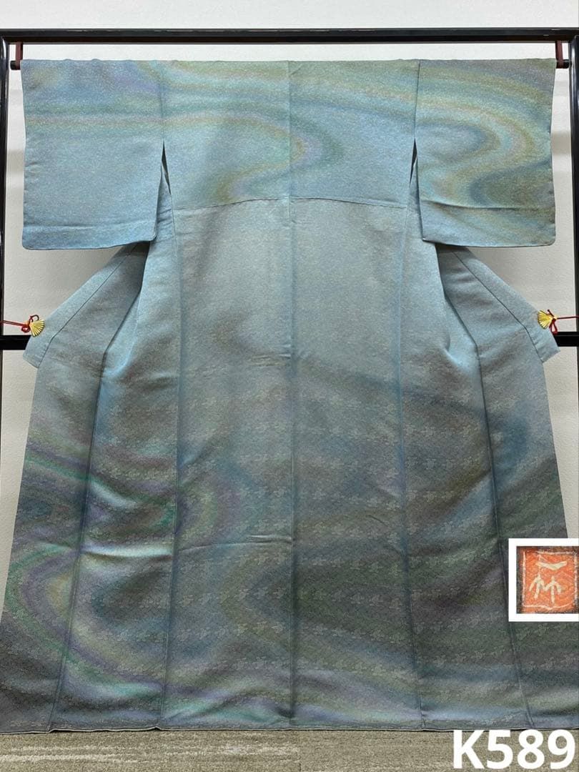 特選 初代・久保田一竹 訪問着 落款入 金通し ぼかし染 正絹 躾糸付き