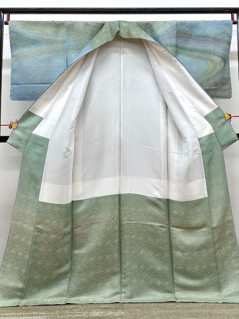 特選 初代・久保田一竹 訪問着 落款入 金通し ぼかし染 正絹 躾糸付き