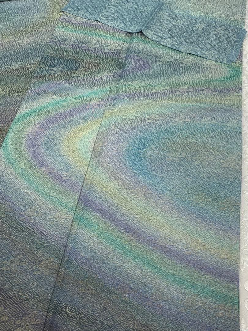 特選 初代・久保田一竹 訪問着 落款入 金通し ぼかし染 正絹 躾糸付き