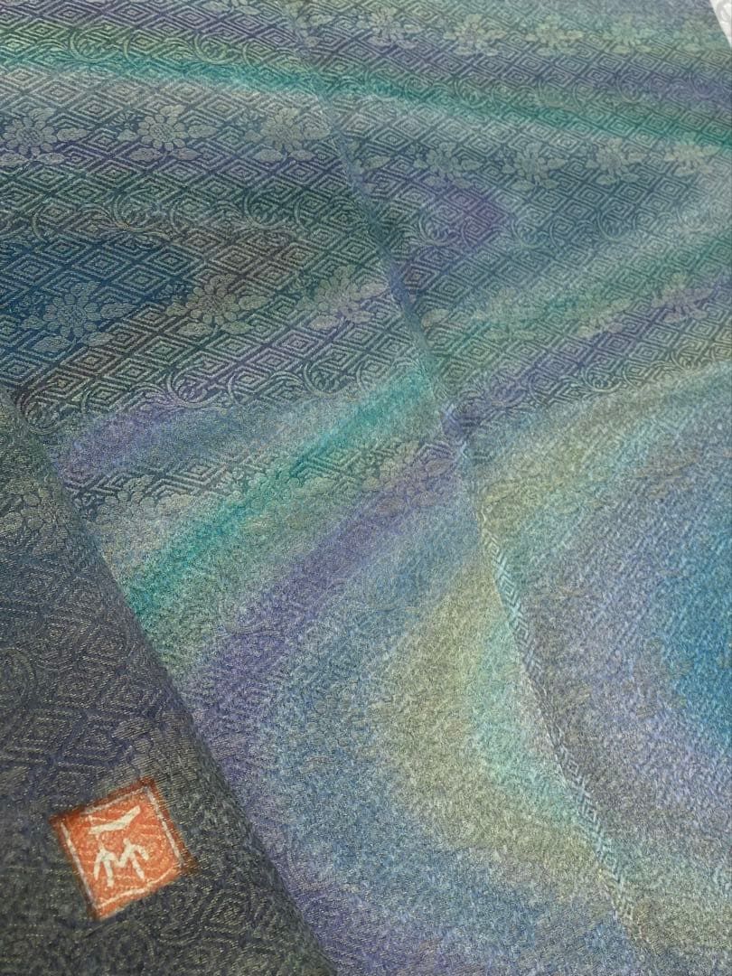 特選 初代・久保田一竹 訪問着 落款入 金通し ぼかし染 正絹 躾糸付き